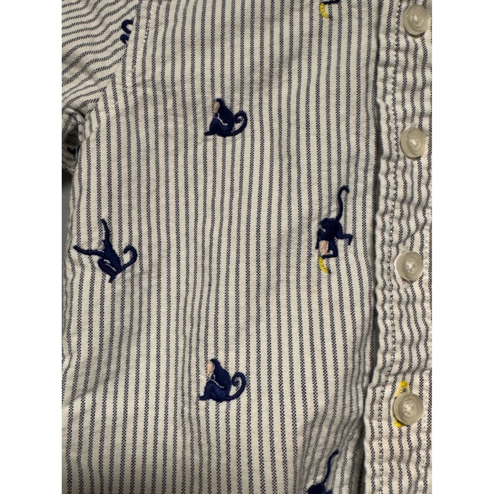 Boden Kids Monkey Embroidered Pinstripe Short Sleeve Button Down Shirt 2-3Y 98cm - Picture 3 of 7